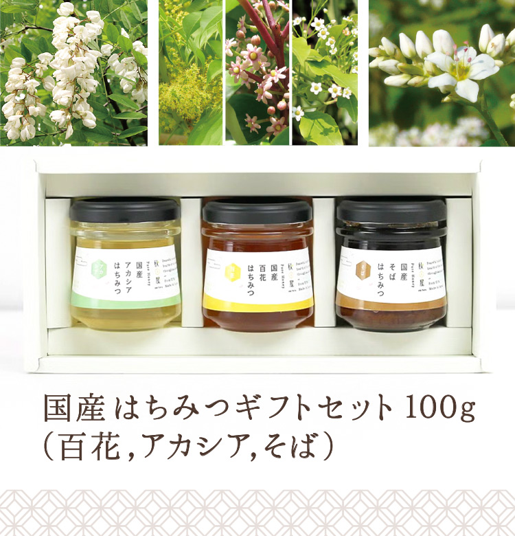 国産はちみつ　ギフトセット（100g　百花,アカシア,そば）