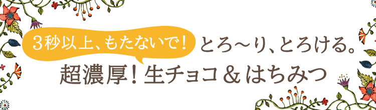 「3秒以上、もたないで！とろ～り、とろける。超濃厚！生チョコ＆はちみつ」